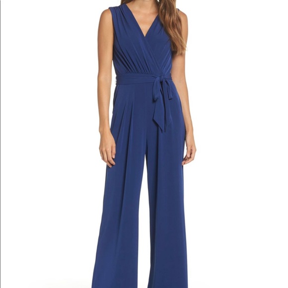 vince camuto faux wrap jersey jumpsuit